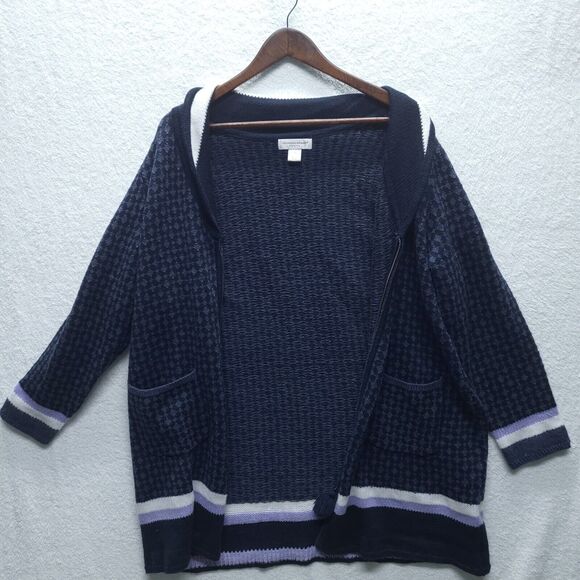 Christopher & Banks Sweaters - Christopher & Banks Sweater Petite XL Blue Full Zip Cardigan Geometric Knit